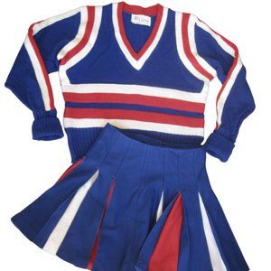 VTG 80s Cheerleader Uniform Costume Top & Pleated Skirt Barry Mfg Red White Blue